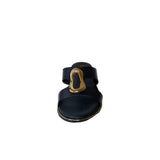 Gia Black Leather Slide With Gold Accent Detail – front view