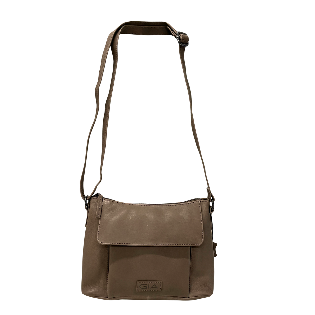 Gia Leather Fold Over Flap Bag - Taupe