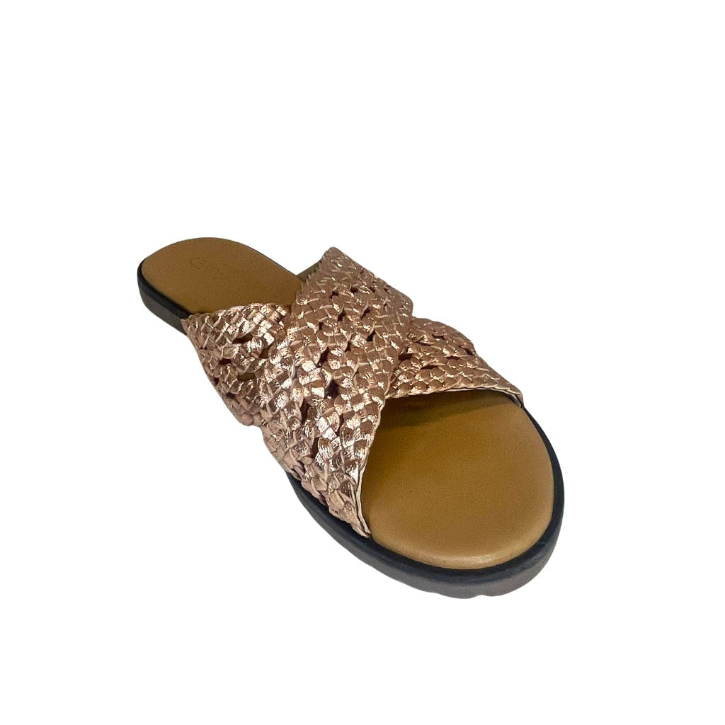 Gia Rosegold Leather Weave Cross Over Sandal – product image 1