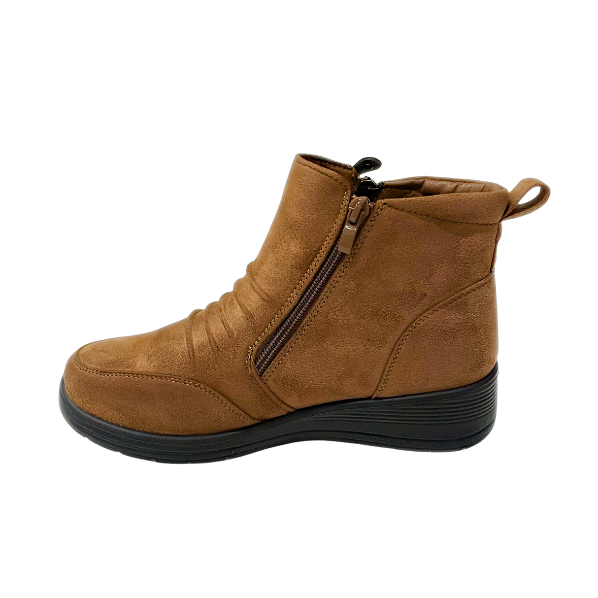 Savoy Wedge Ankle Boot with Zip Detail - Brown