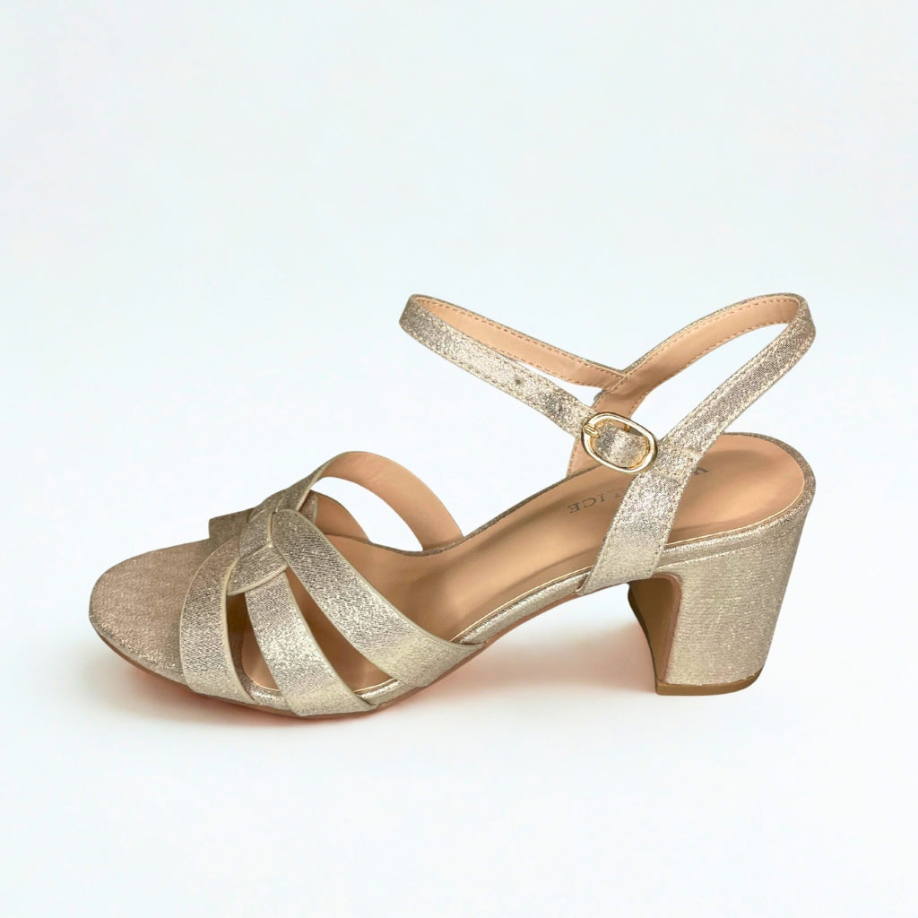 Wild Alice gold INTERTWINED block heel sandal