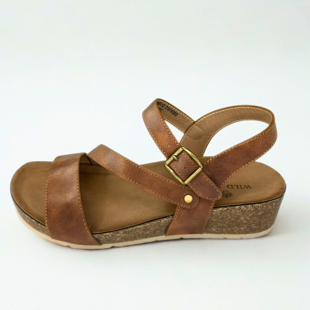 Wild Alice brown STRAPPY wedge sandal