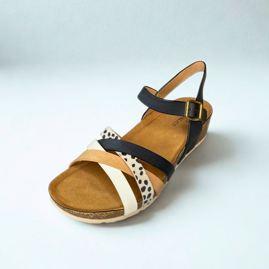 Wild Alice black MULTI CRISS CROSS strap sandal