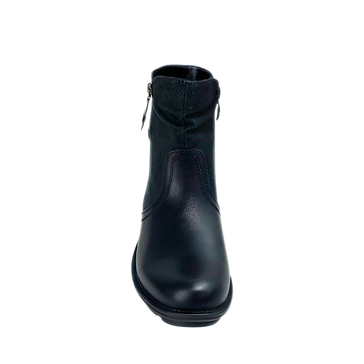 Savoy Combo Ankle Boots with Side Zip Detail - Black – front view