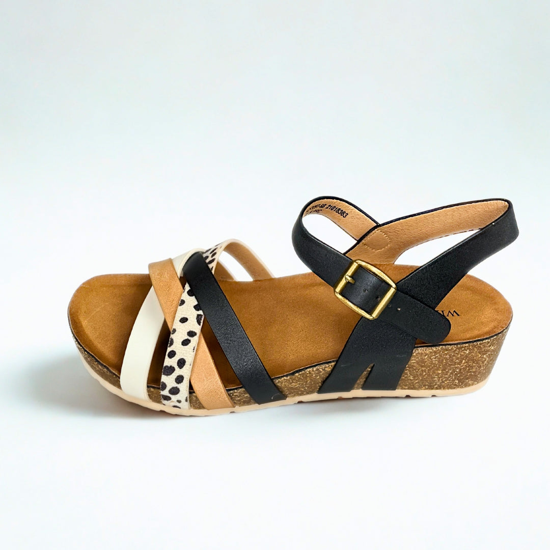 Wild Alice black MULTI CRISS CROSS strap sandal