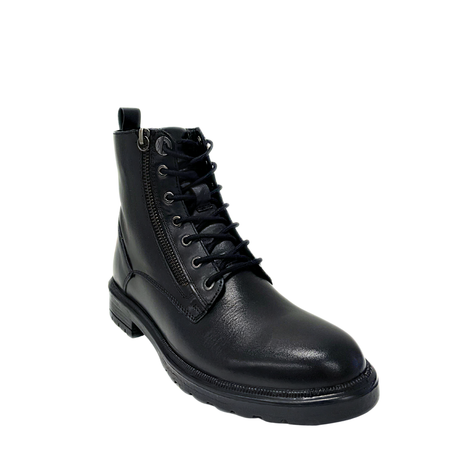 Gia Leather Combat Lace Up Boot - Black