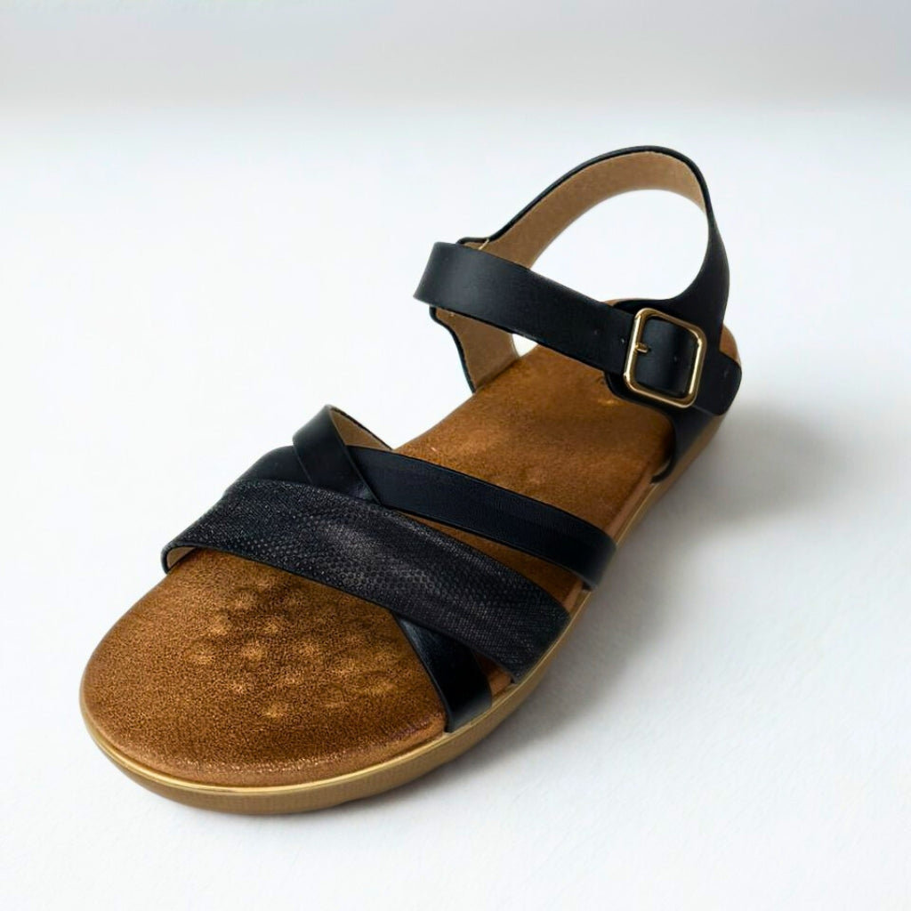 Queue black FLATFORM CRISS CROSS strappy sandal