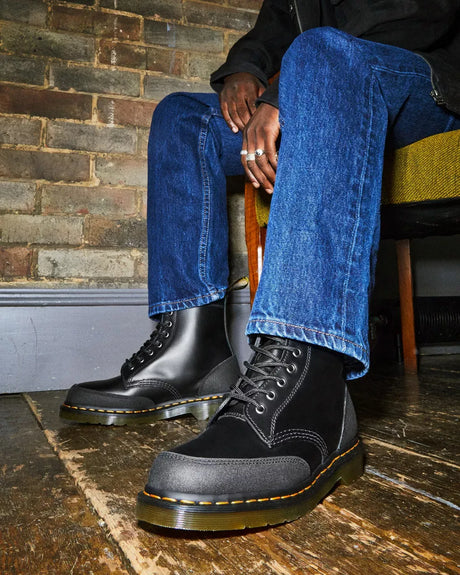 Dr Martens 1460 Guard Panel Leather Lace Up Boots  - Black