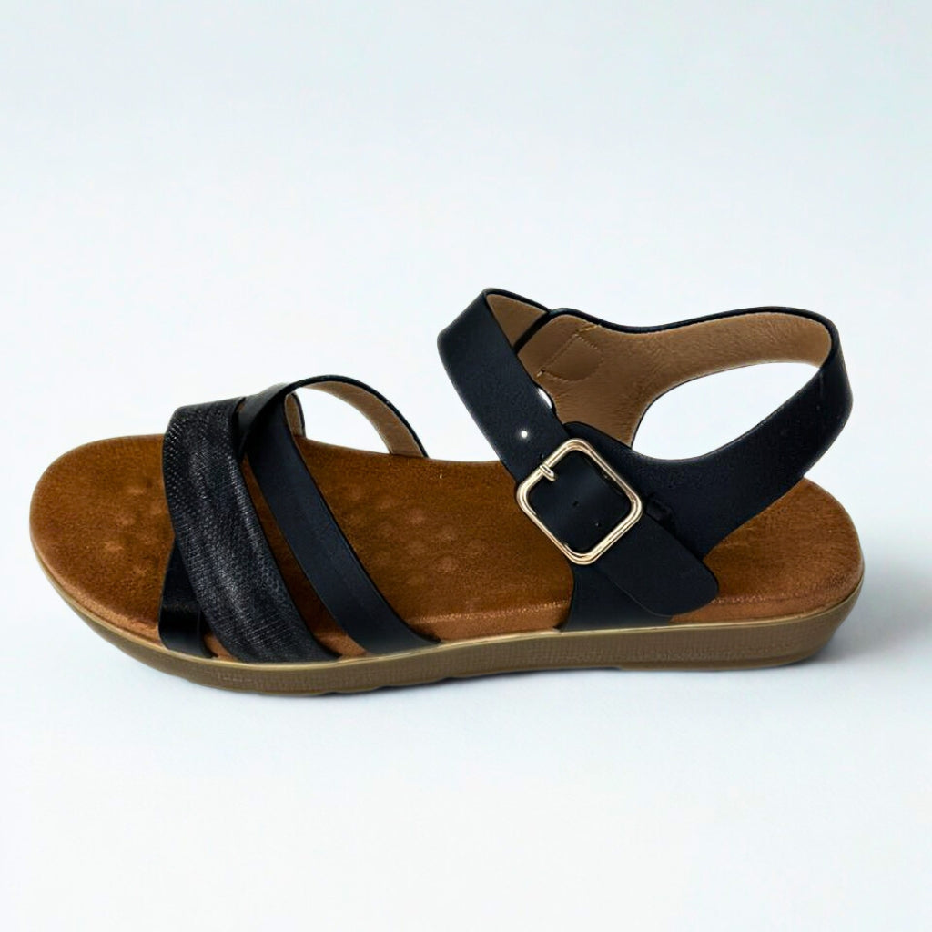 Queue black FLATFORM CRISS CROSS strappy sandal