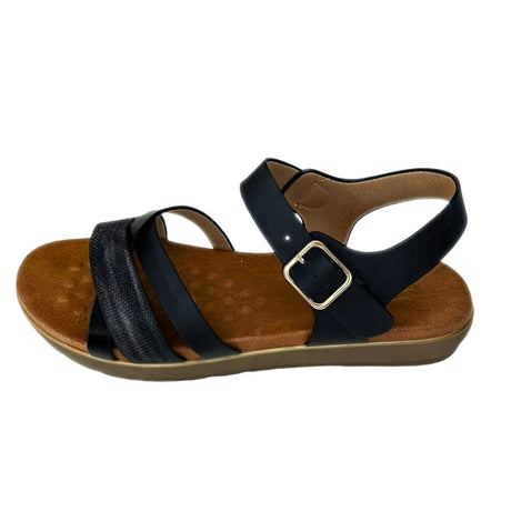 Queue Black Flatform Criss Cross Strappy Sandal – side view