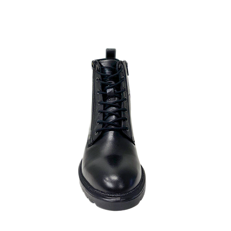 Gia Leather Combat Lace Up Boot - Black