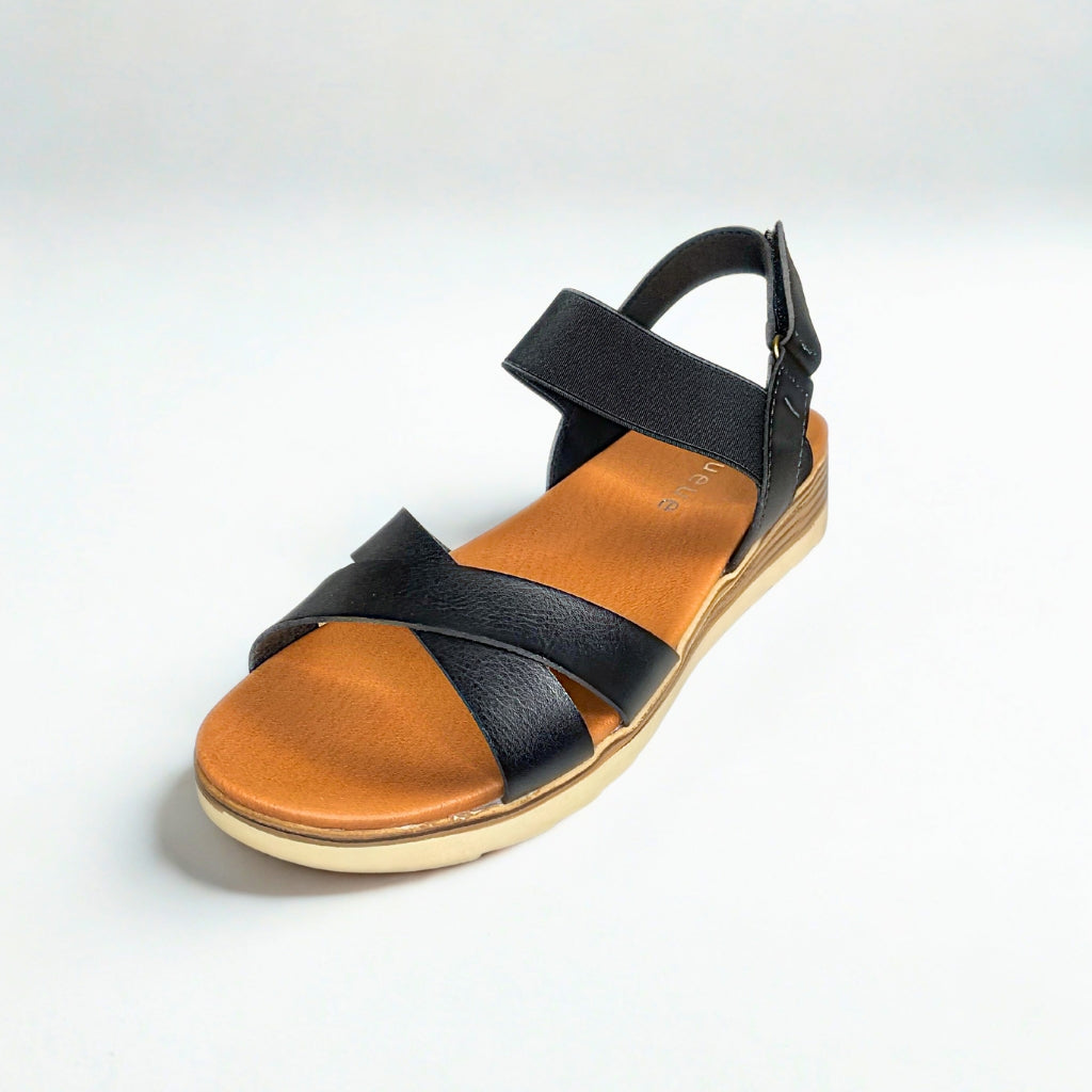 Queue black CROSS OVER elasticated strap sandal