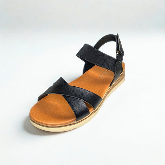 Queue black CROSS OVER elasticated strap sandal