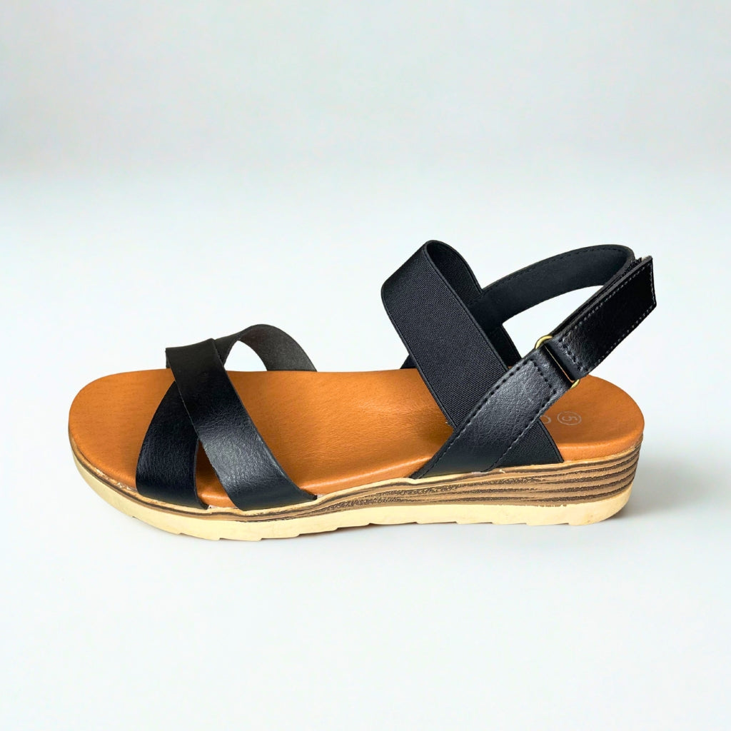 Queue black CROSS OVER elasticated strap sandal
