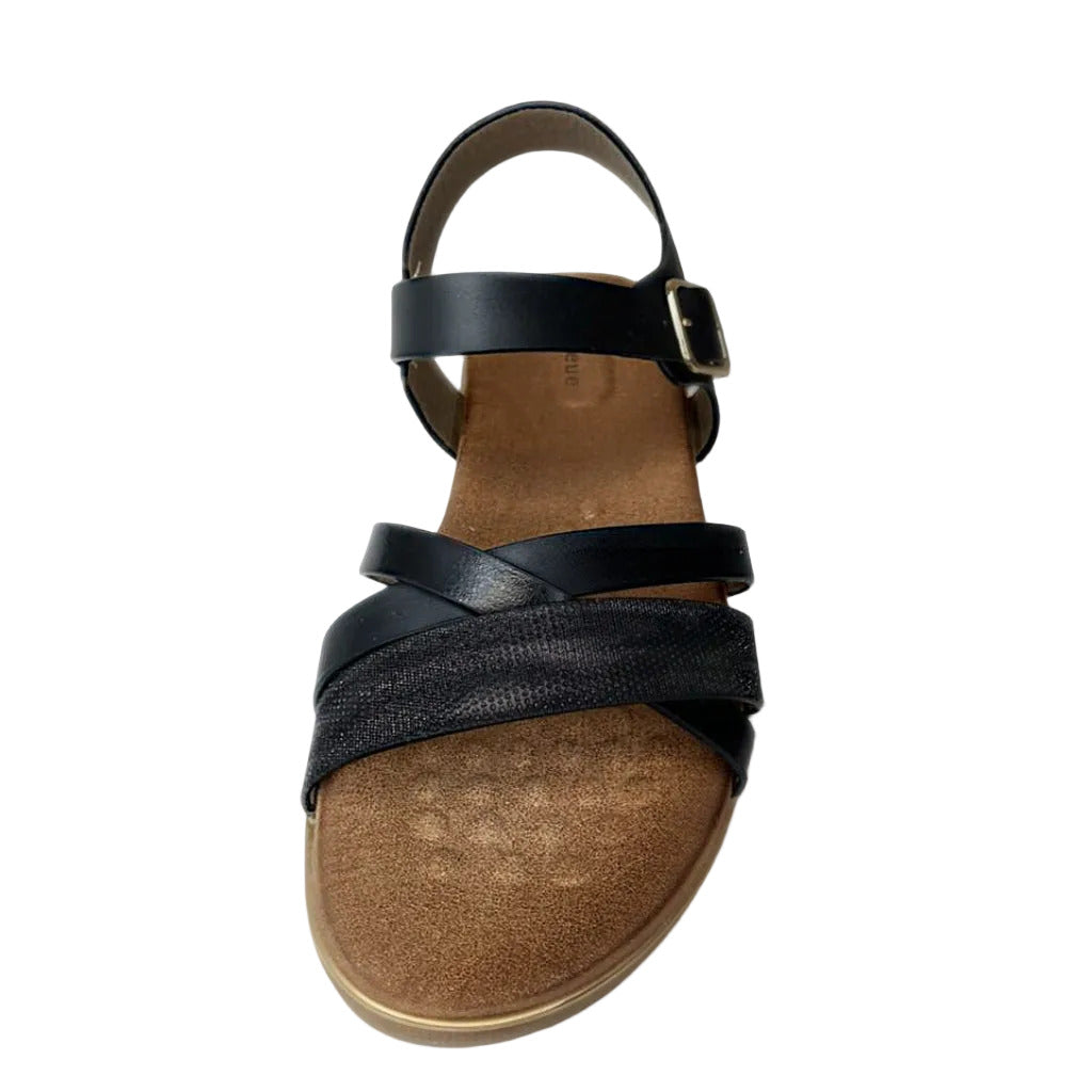 Queue Black Flatform Criss Cross Strappy Sandal – front view