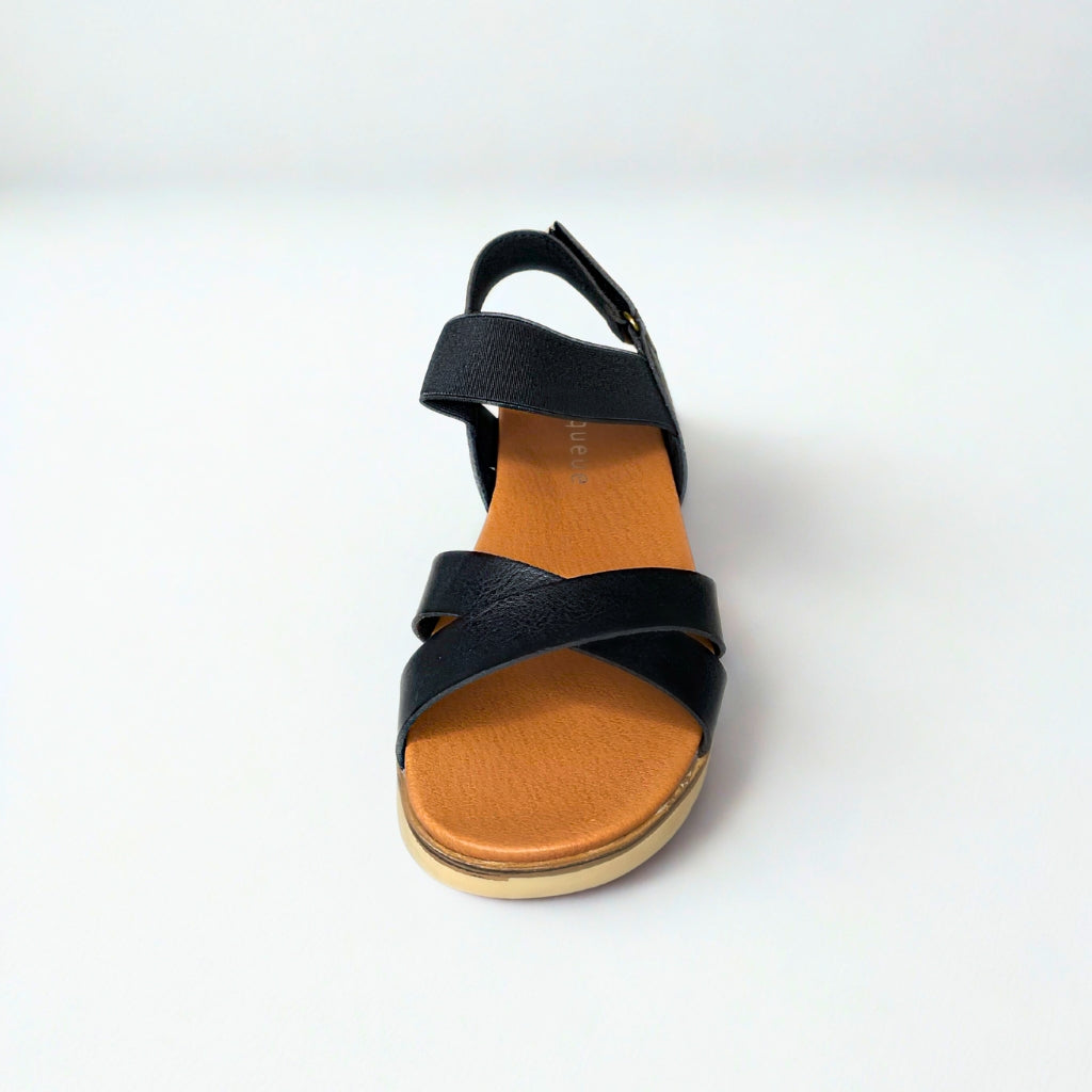 Queue black CROSS OVER elasticated strap sandal
