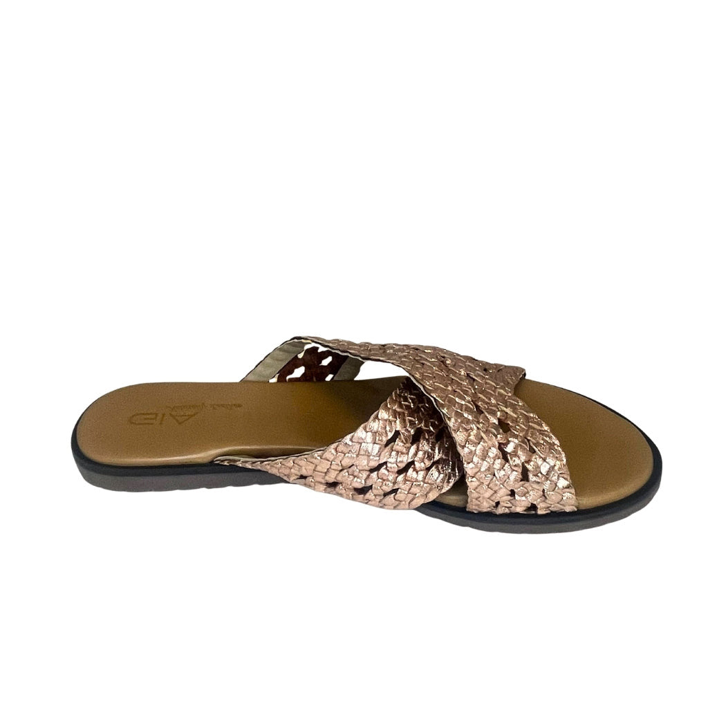 Gia Rosegold Leather Weave Cross Over Sandal – side view