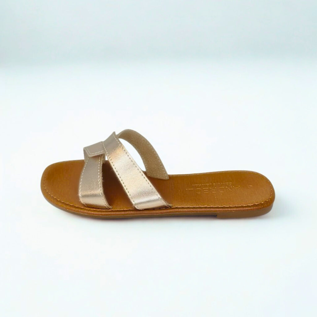Andreoli rosegold leather INTERTWINED slide
