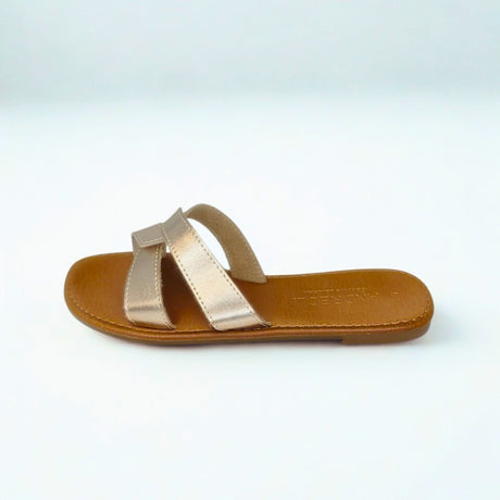 Andreoli Rosegold Leather Intertwined Slide – side view