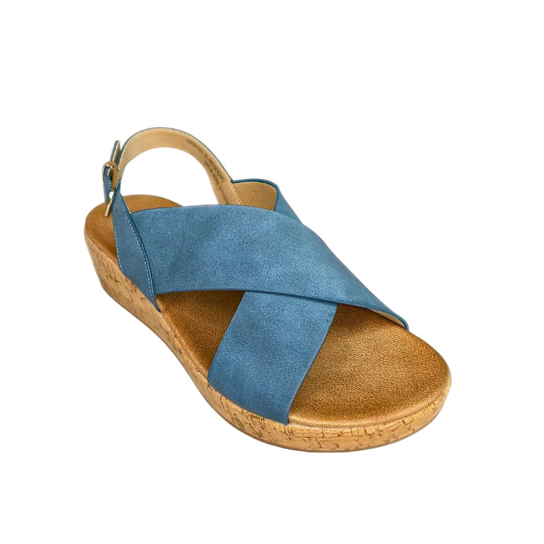 Queue Blue Cross Over Cork Wedge – product image 1