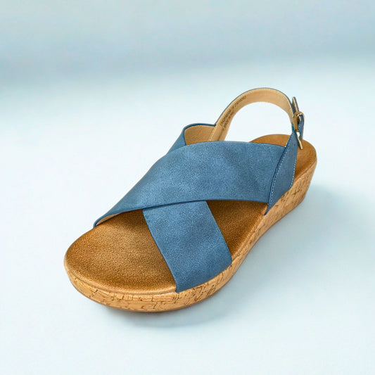 Queue blue CROSS OVER cork wedge