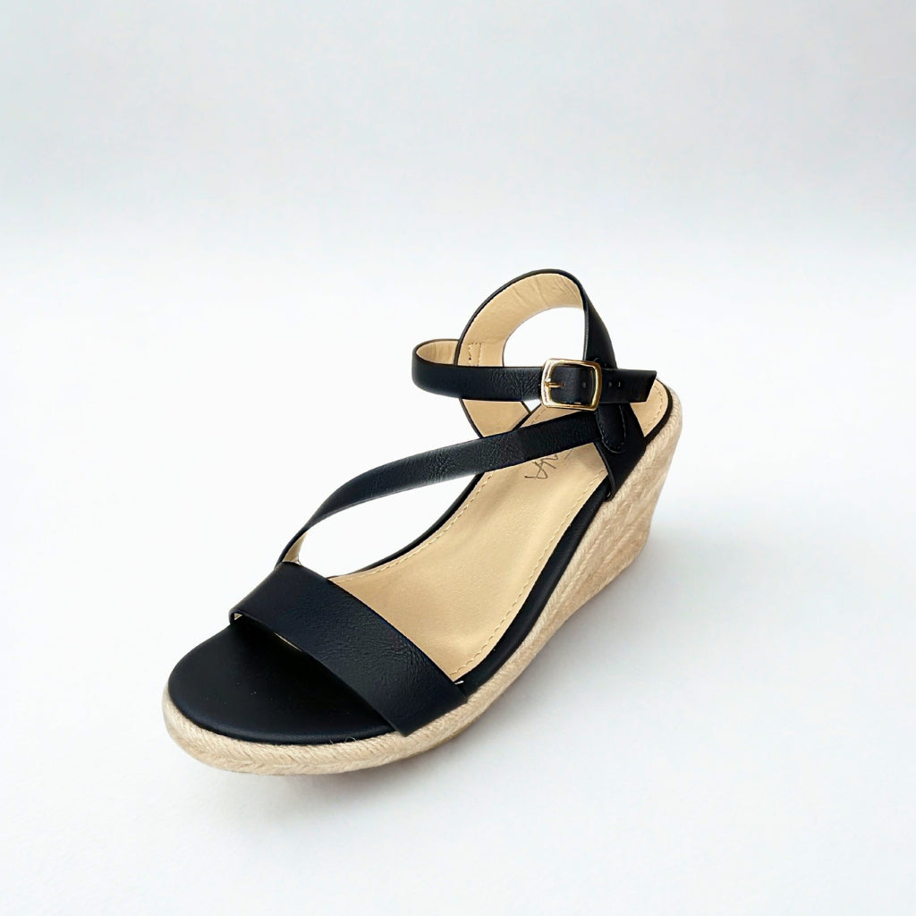 Geena black CROSS STRAP espadrille wedge