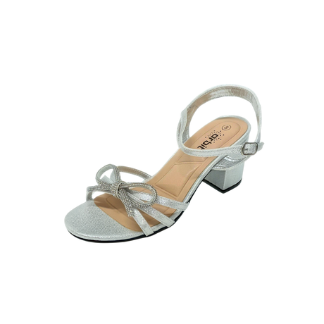Orbit Bow Block Heel Sandal - Silver