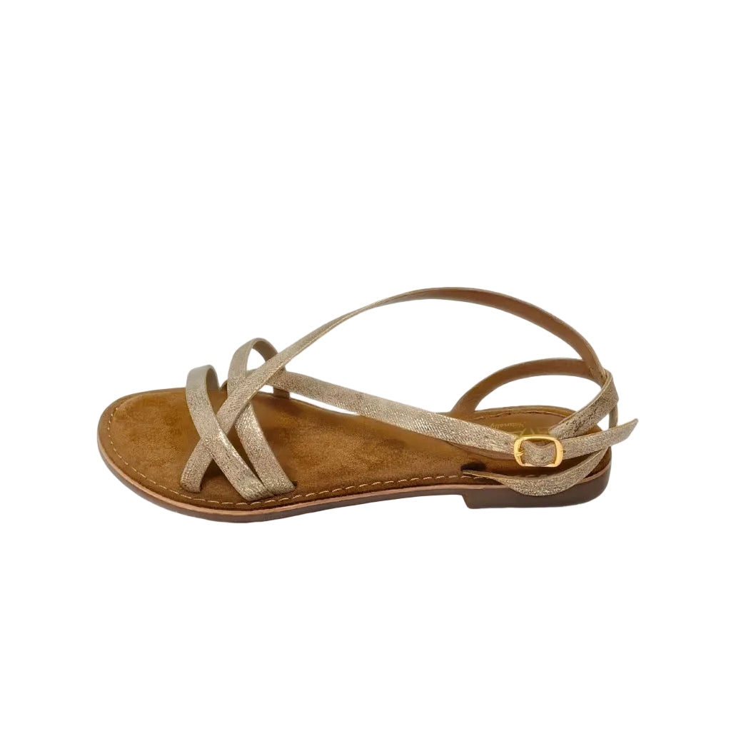 Gia Beige/gold Leather Criss Cross Sandal – side view