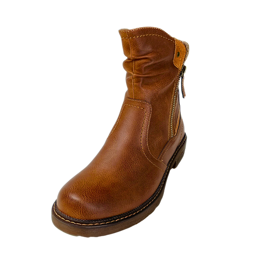 Savoy Mid-Ankle Boots with Stitched Panels - Brown – side view