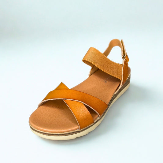 Queue camel CROSS OVER elasticated strap sandal