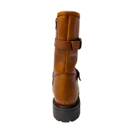 Gia Leather Double Buckle Mid Calf Boot - Cognac