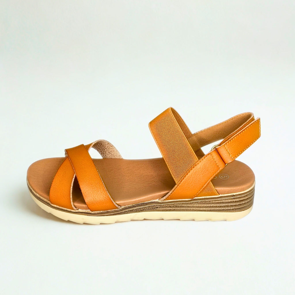 Queue camel CROSS OVER elasticated strap sandal