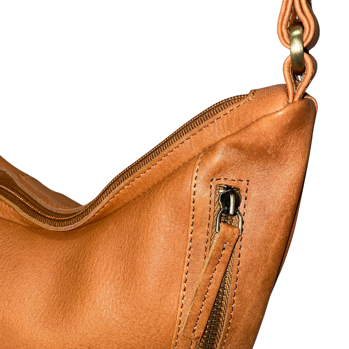 Gia Leather Hobo Shoulder Bag - Camel