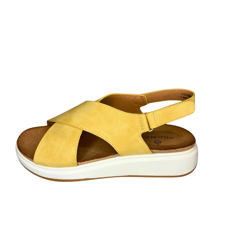 Wild Alice Yellow Cross Over Flatform Sandal – side view