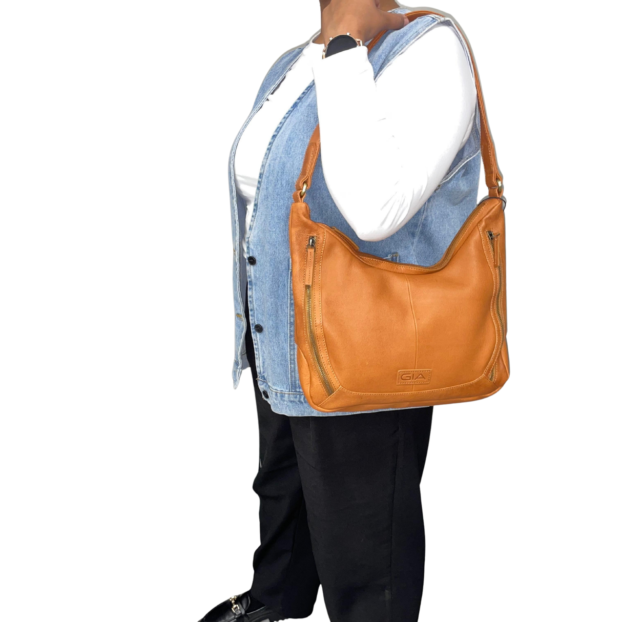 Gia Leather Hobo Shoulder Bag - Camel
