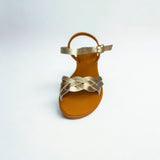 Andreoli Gold Intertwined Bar Strap Sandal – front view