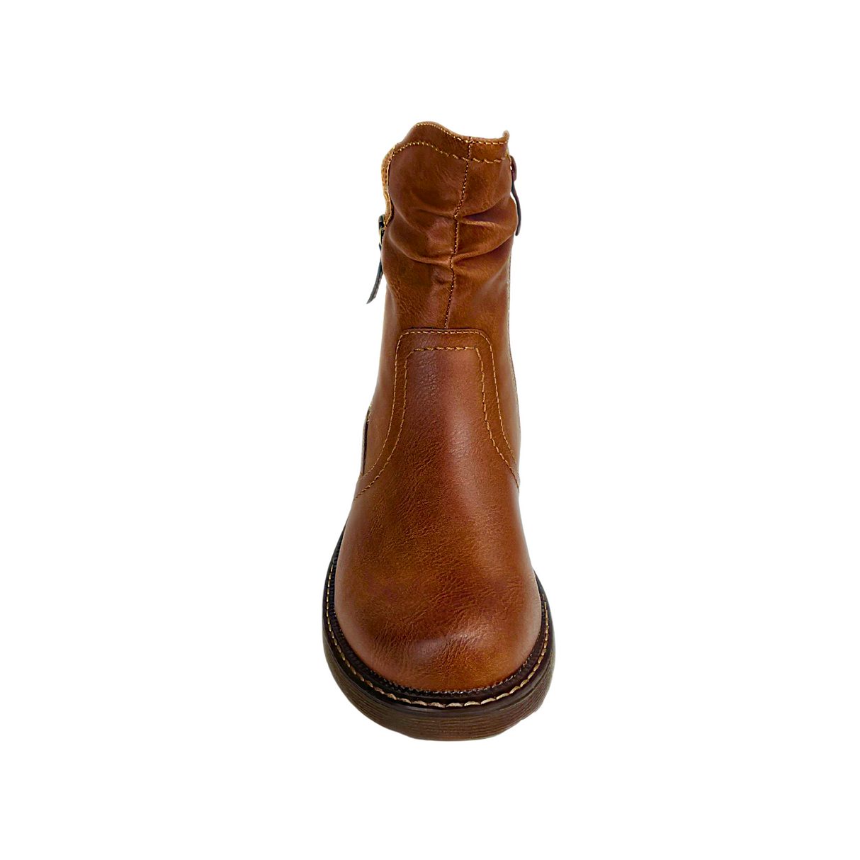Savoy Mid-Ankle Boots with Stitched Panels - Brown – front view