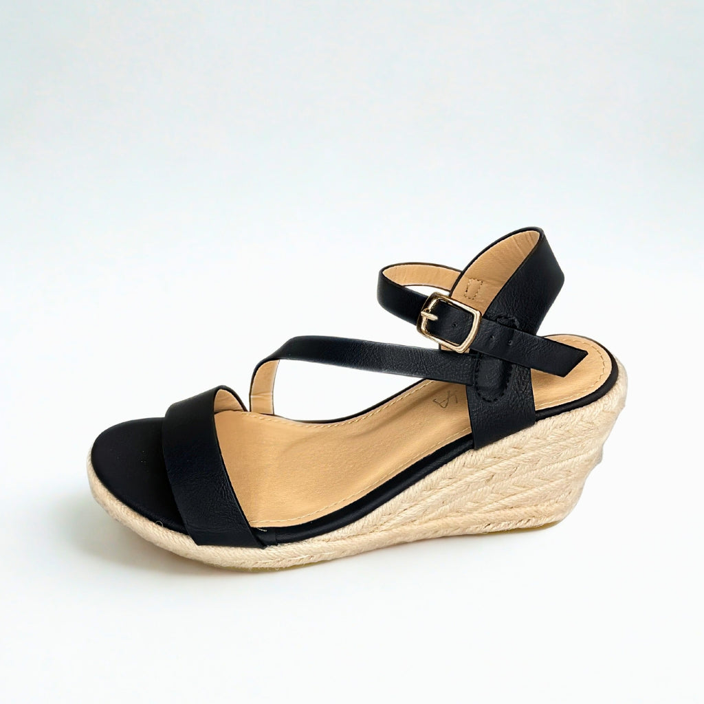 Geena black CROSS STRAP espadrille wedge