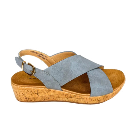 Queue Blue Cross Over Cork Wedge – side view