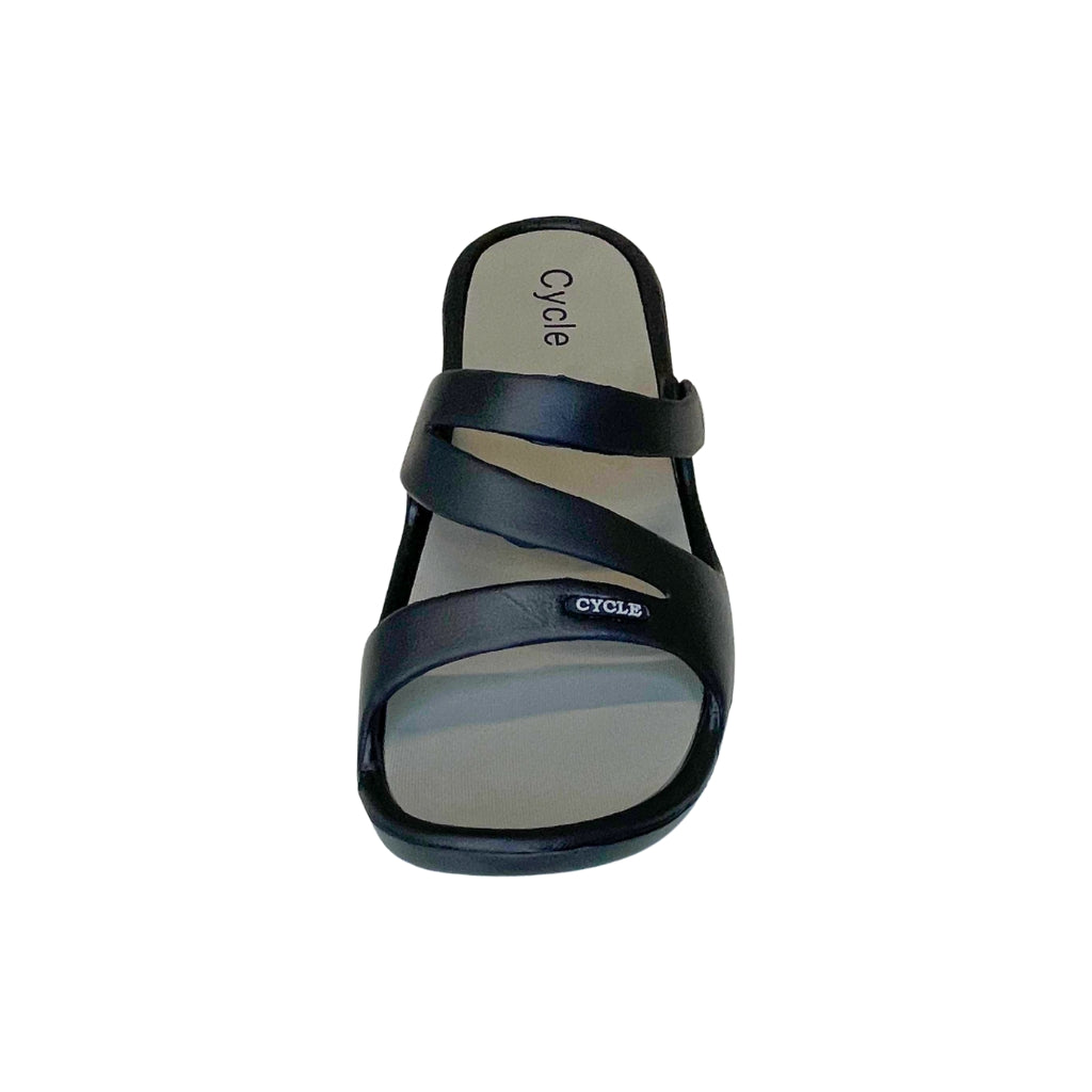 Cycle Black Triple Strap Comfort Slide Sandal – front view