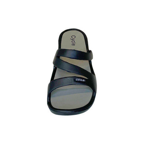 Cycle Black Triple Strap Comfort Slide Sandal – front view