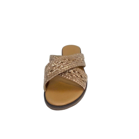 Gia Rosegold Leather Weave Cross Over Sandal – front view