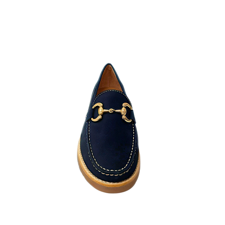 Gia Leather Horsebit Loafer - Navy