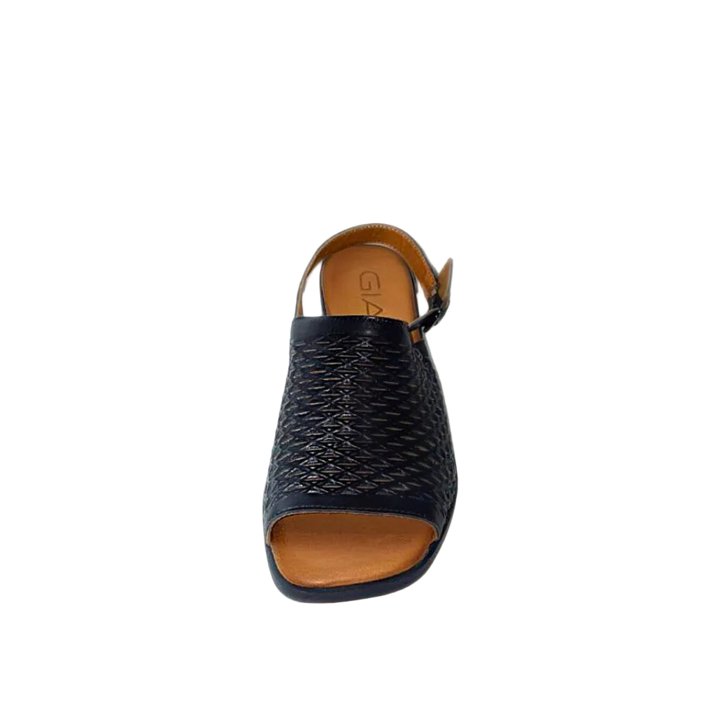 Gia Black Leather Perforated Block Heel With Backstrap – front view