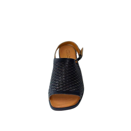 Gia Black Leather Perforated Block Heel With Backstrap – front view