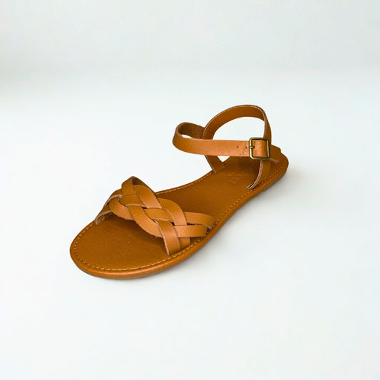 Andreoli tan INTERTWINED bar strap sandal