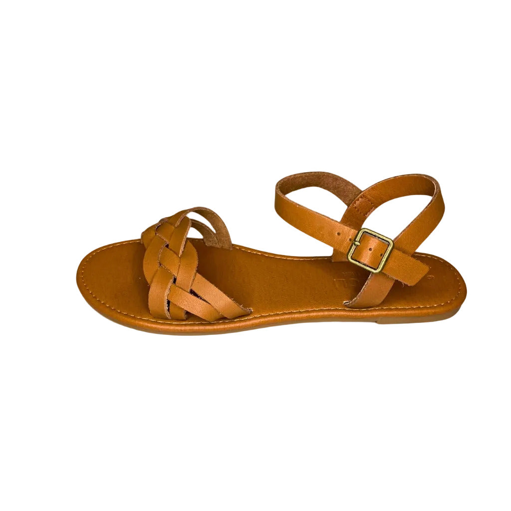 Andreoli Tan Intertwined Bar Strap Sandal – side view