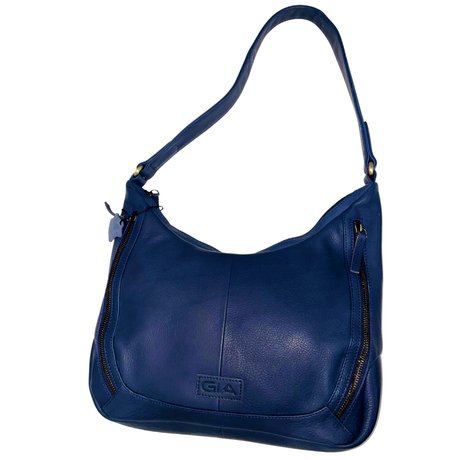 Gia Leather Hobo Shoulder Bag - Navy