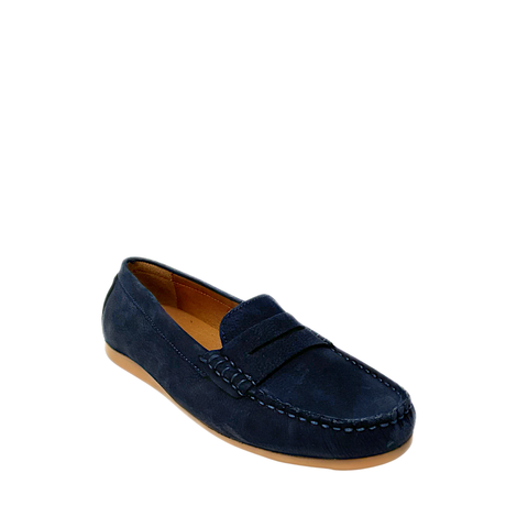 Gia Classic Leather Moccasin - Navy