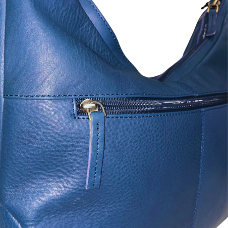 Gia Leather Hobo Shoulder Bag - Navy